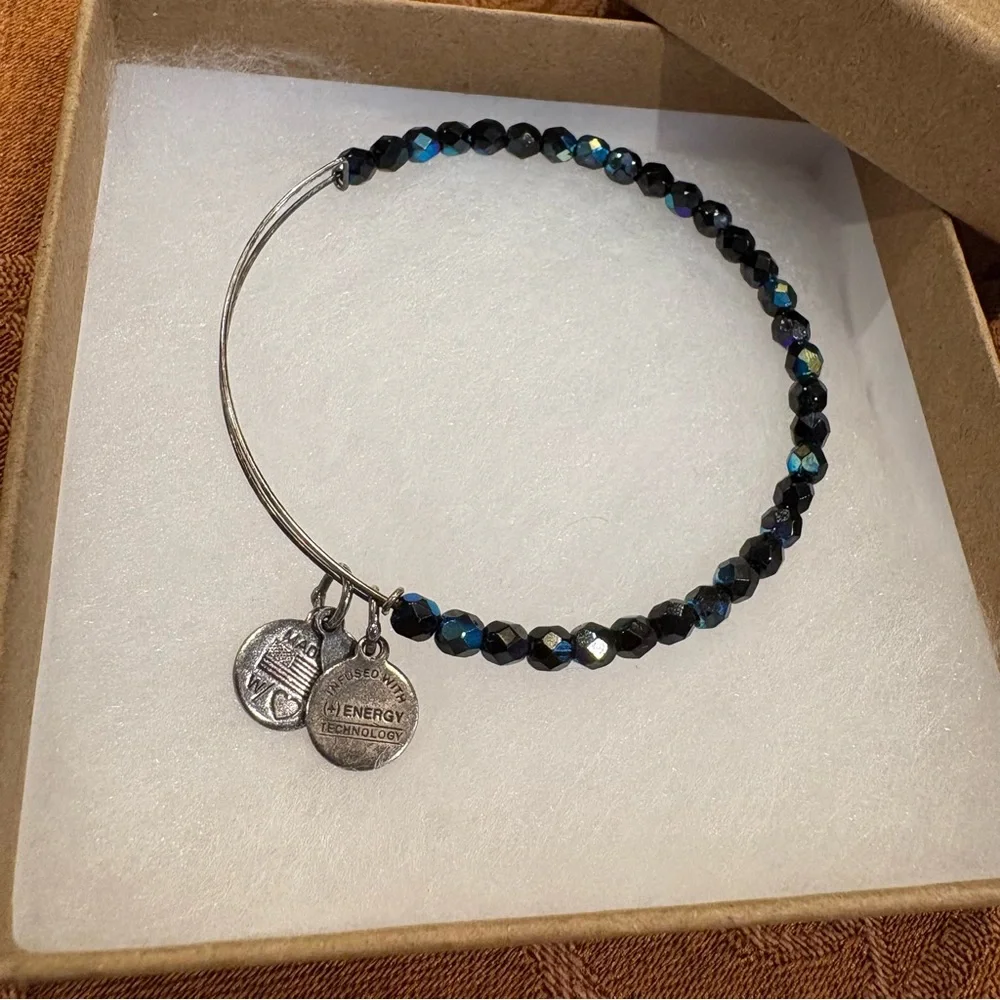 Alex and Ani Black with Blue Sheen Beaded Expandable Bracelet
